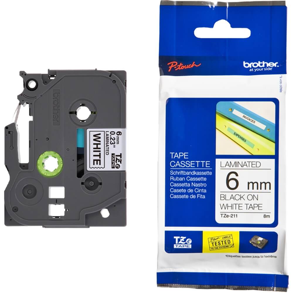 Fita Brother TZE-211 6mm Preto/Branco - Impressorajato